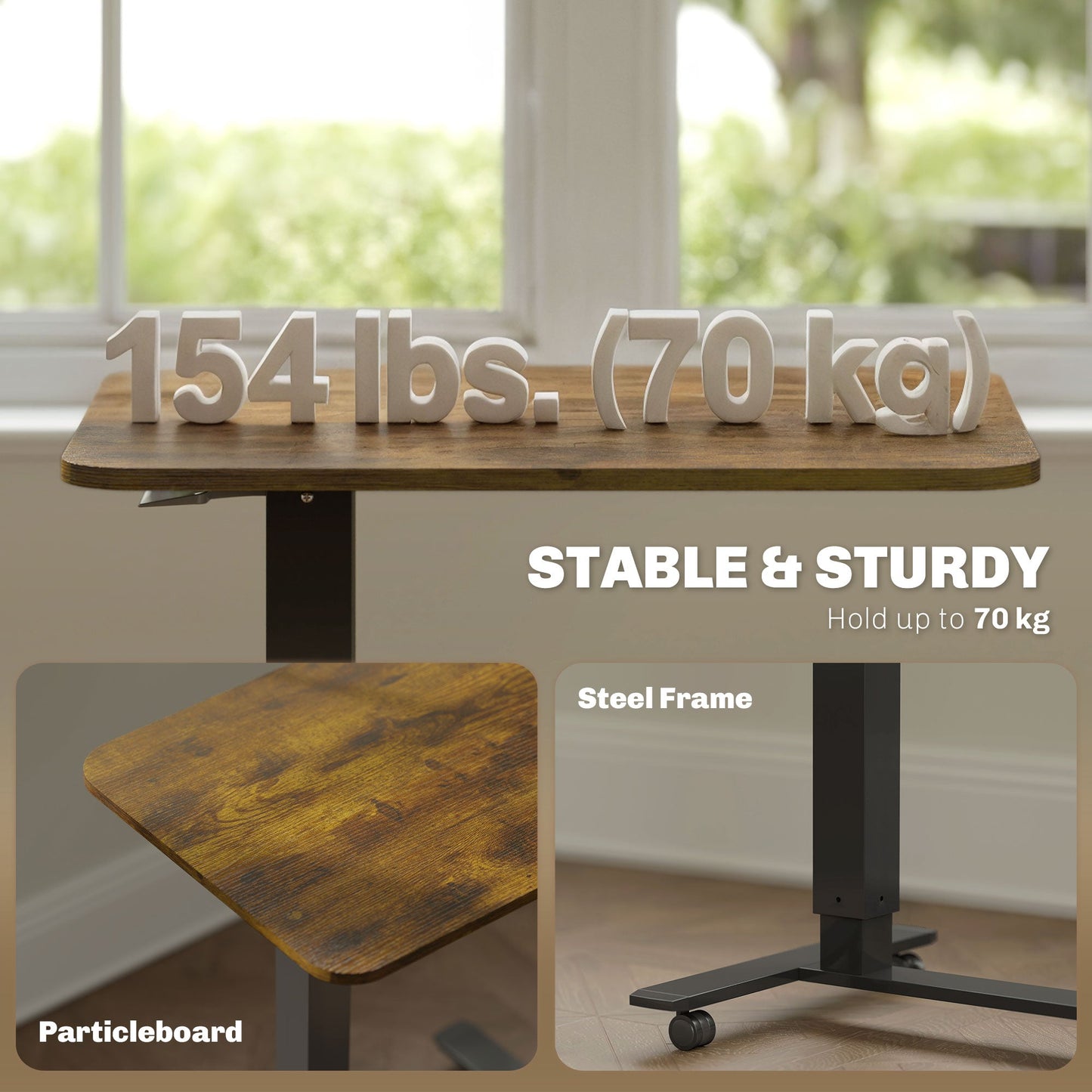 Emerson Pneumatic Mobile Standing Desk with Adjustable Height-Rustic Brown