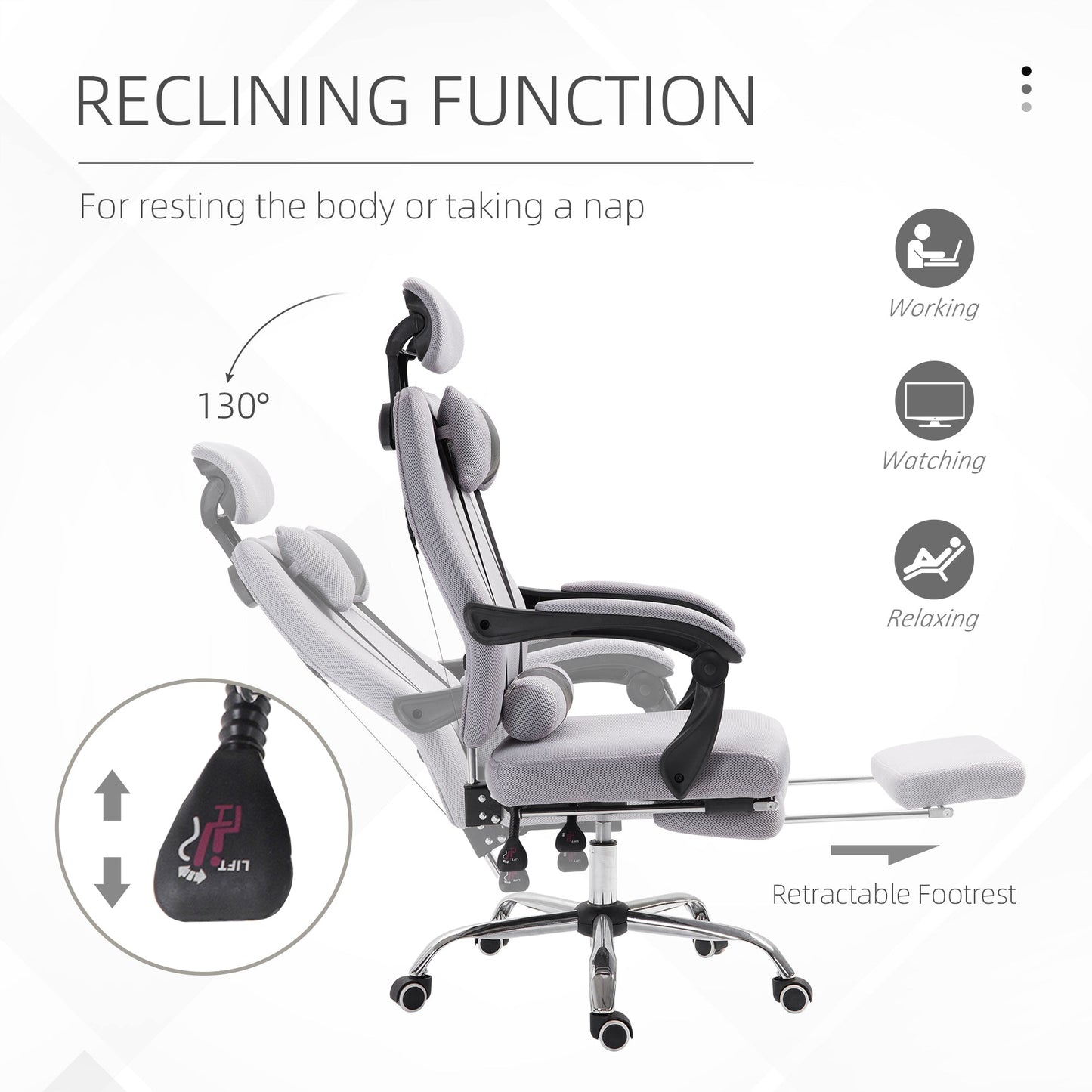 Brady Ergonomic Executive High Back Office Chair with Footrest and Lumbar Support-Grey