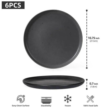 6PCS Flat Ceramic Steak Plate Salad Plates