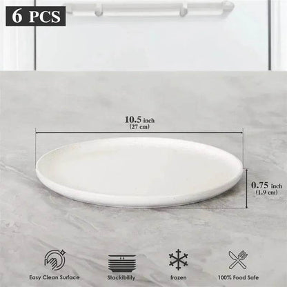 6PCS Flat Ceramic Steak Plate Salad Plates