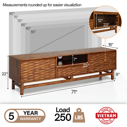Acacia Elara Solid Wood TV Stand with Storage and Cable Management for TVs up to 80"