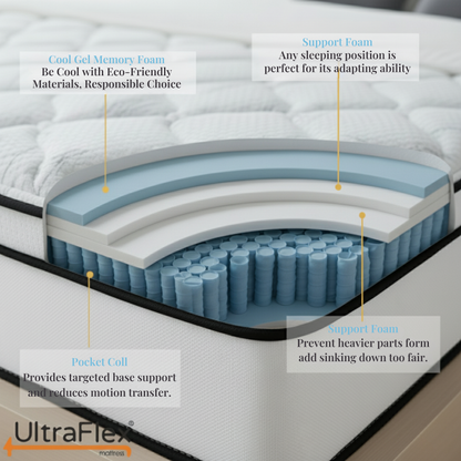 Ensemble matelas et sommier UltraFlex® Opulence, fermeté moyenne, matelas hybride orthopédique – Système avancé de gel rafraîchissant et de ressorts ensachés, fabriqué au Canada, pour un sommeil ininterrompu et un soutien bord à bord