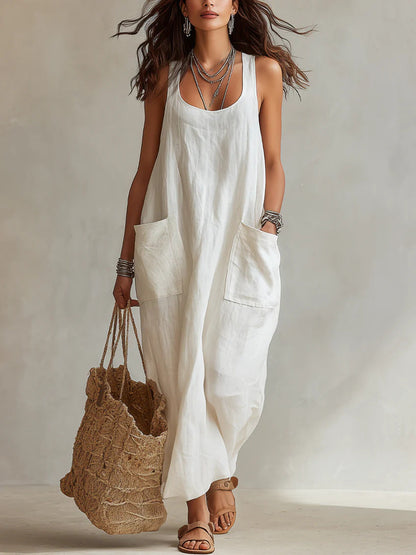 Elegant Casual Long Slip Dress With Pockets