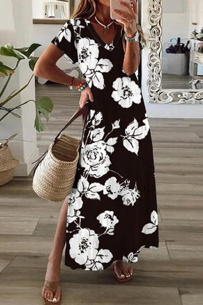 Women’s Elegant 3D Print Summer Dress – Split Hem Mid-Length Fashion Dress