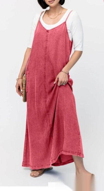 New Suspender Leisure Denim mum loose long Dress