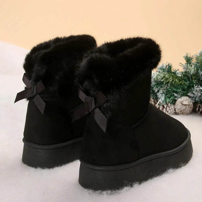 Nouvelles bottes de neige à nœud papillon Hiver Plus velours chaud Bottines à semelle épaisse pour femmes Chaussures en coton simples pour le quotidien