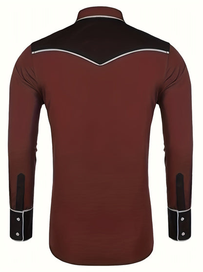 Western Cowboy Chic Long Sleeve Embroidered Shirt - Soft Cotton Blend, Elegant Design, Casual Style for Spring Fall Vacation Resort Wear - Men's Shirt for Outdoor Activities, Travel, and Leisure