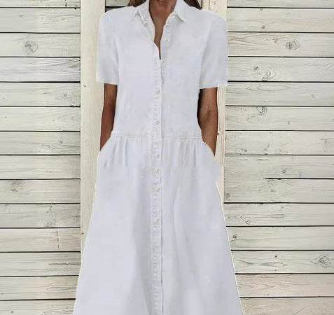 Women's European And American Lapel Casual loose button down Midi Denim jeans Mum Dress
