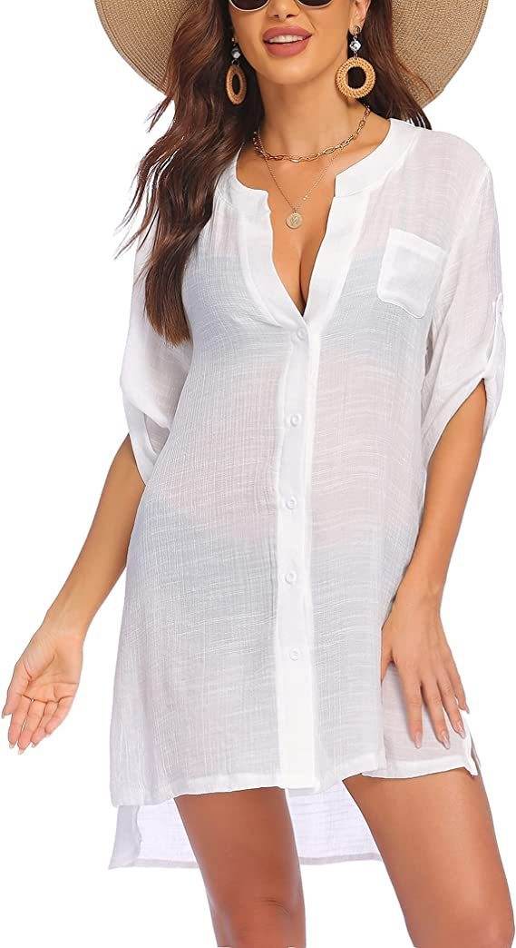 European And American Sun Protection Women Beach Linen Shirt dress
