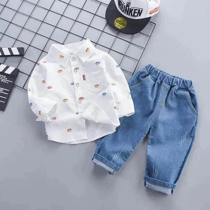 Vêtements pour enfants, ensemble décontracté deux pièces avec chemise à manches longues pour garçons, collection automne.