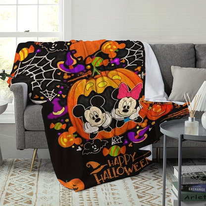 Disney Mickey and Minnie Halloween Flannel Throw Blanket, Traditional Style, All Seasons Stain Resistant, Digital Print Polyester, Multipurpose Knitted Bedding with Vibrant Patterns, Easy Care - Dry Clean Only