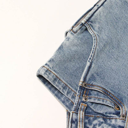 Short Irregular Solid Color Women's Denim High Street Mini Skirt Skort