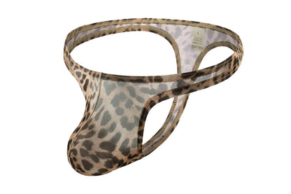 Men's Underwear Leopard Mesh T-back Low Waist thong Briefs