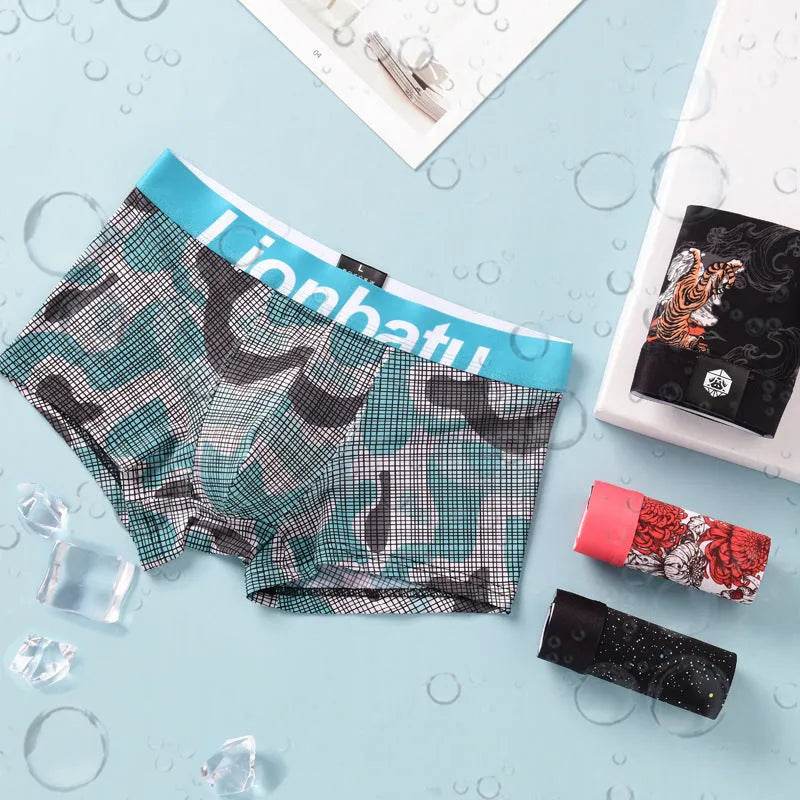 Ice Silk Men's Boxers Breathable Printed Boxer Briefs Mid waist