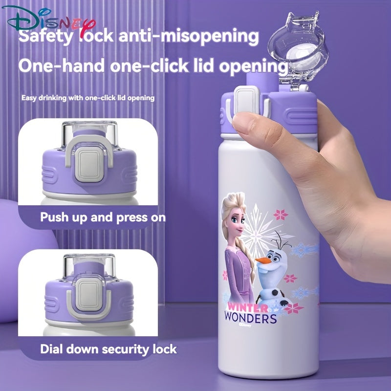 UME Disney-Themed Stainless Steel Insulated Water Bottle with PP Lid - Cartoon Character Design, Leakproof, One-Hand Operation, Safety Lock Feature - BPA Free, Non-Toxic, Portable for Outdoor Activities