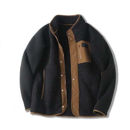 Fleece-lined Thickened Stand Collar Pocket Winter Jacket for men