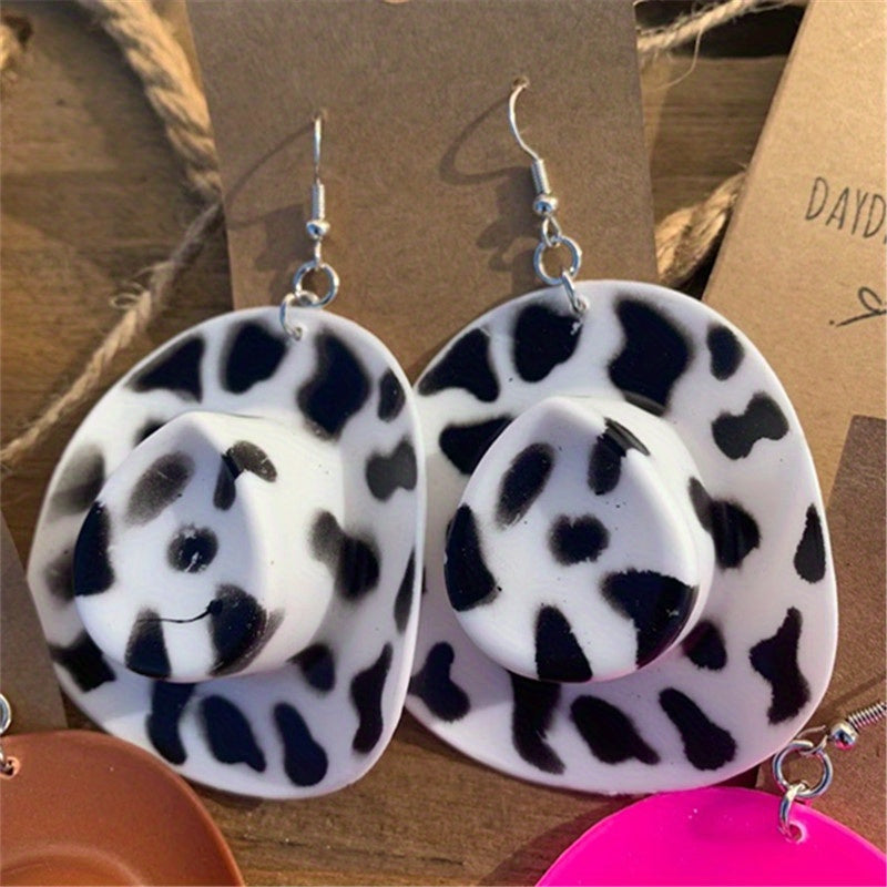 1 paire de boucles d'oreilles pendantes fantaisie en forme de chapeau de cowboy disco - Bijoux fantaisie amusants pour filles et femmes - Idée cadeau unique pour anniversaire, Noël ou toute autre célébration