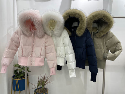 Women's Thickened Fleece-Lined Slim-Fit Cotton Coat with Detachable Faux Fur Collar