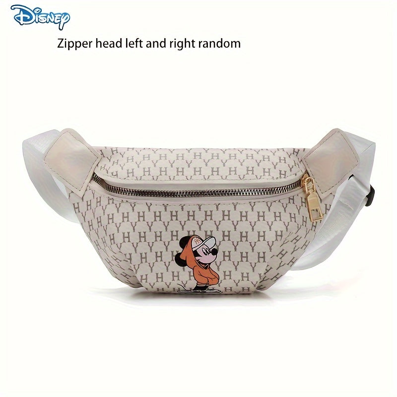 1pc Disney Mickey Cartoon Fanny PU Material Pack, Adjustable Strap Waist Bag With Fashion Zipper, Suitable For Sports & Outdoor Activities