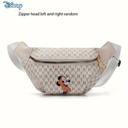 1pc Disney Mickey Cartoon Fanny PU Material Pack, Adjustable Strap Waist Bag With Fashion Zipper, Suitable For Sports & Outdoor Activities