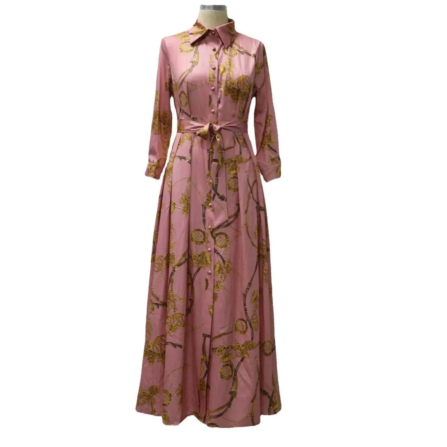 Dubai Long Dress Middle East Autumn Chain Print Swing Dress Turkish  Floral Long Sleeve dress