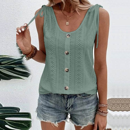 Casual summer U-neck Vest Women Shoulder With Bow Tie Summer blouse top