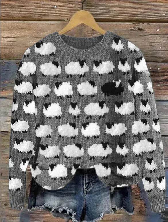 Printed Round Neck Christmas Deer Couples Sweater