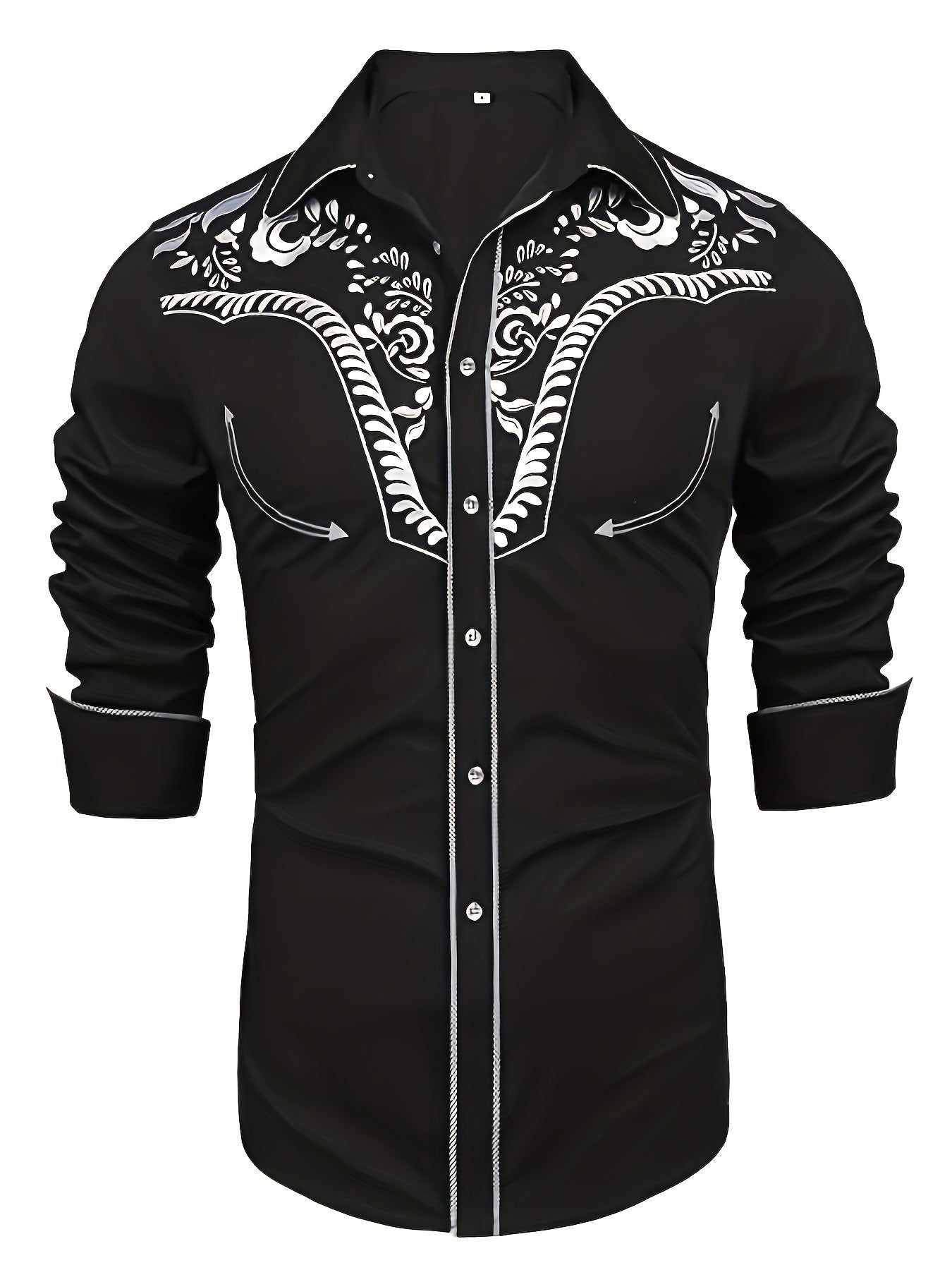 Western Cowboy Chic Long Sleeve Embroidered Shirt - Soft Cotton Blend, Elegant Design, Casual Style for Spring Fall Vacation Resort Wear - Men's Shirt for Outdoor Activities, Travel, and Leisure