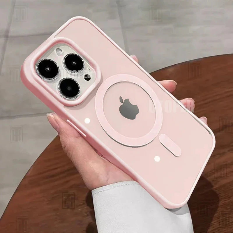 Pink Transparent Acrylic Case for Iphone 17 Air 16 15 14 13 12 11 Pro Max plus Hard Shockproof Powerful Magnetic Magsafe Cover