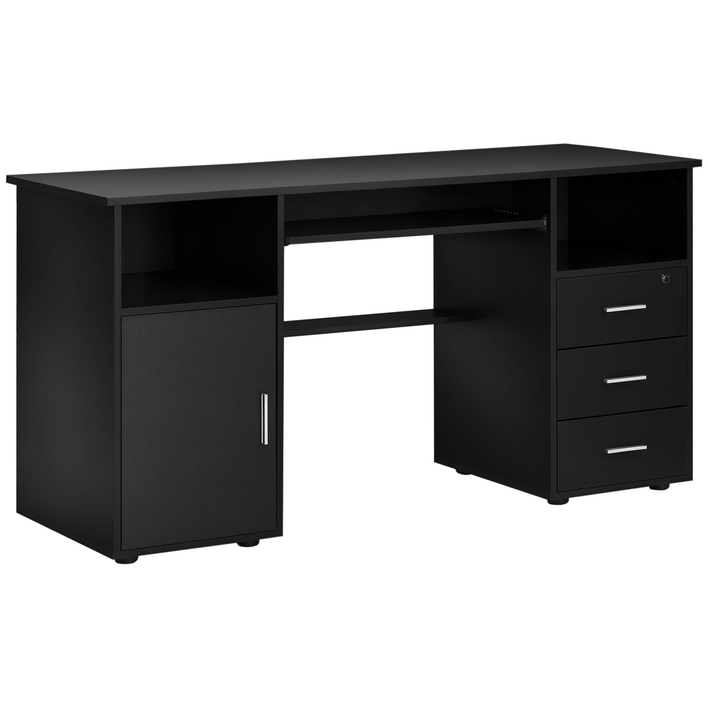 Bloom 57" Computer Desk with Keyboard Tray and Storage Drawers-Black