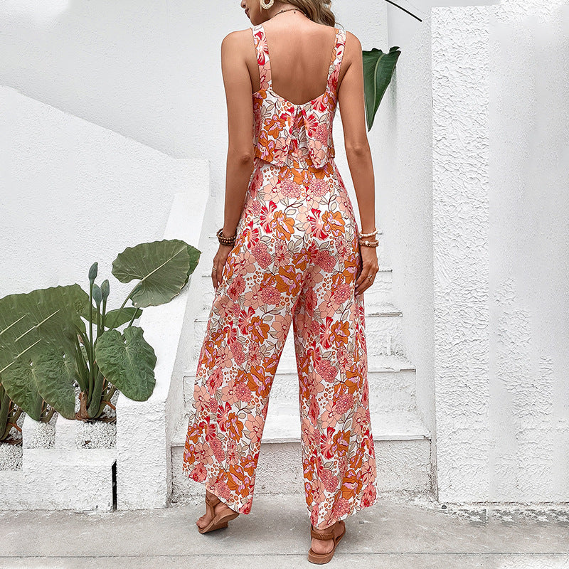 Women's Printed Square-Neck Camisole Cropped Jumpsuit