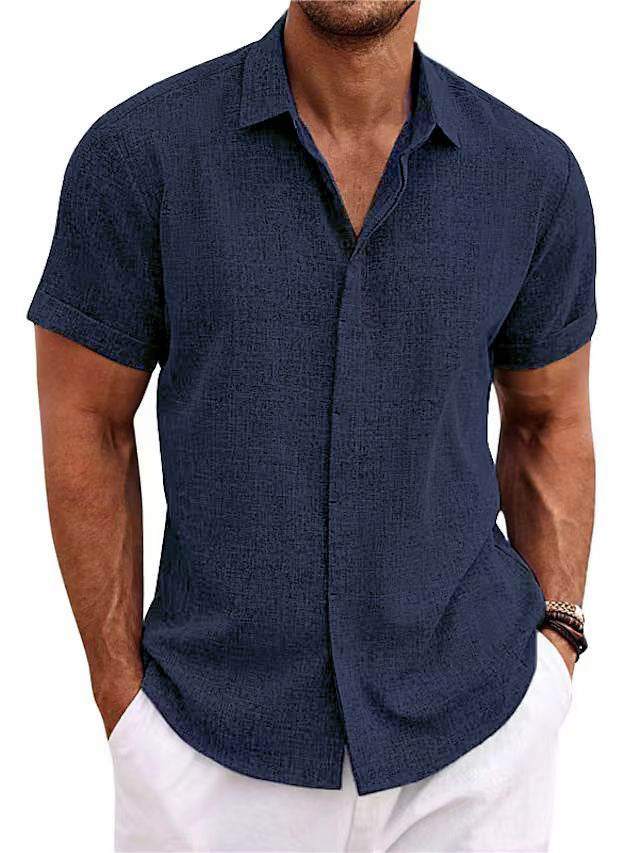 Men's Solid Color Loose Linen Short-sleeved shirt