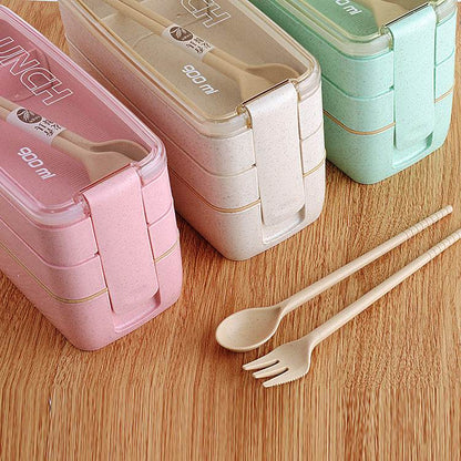 Insulated Bento Lunch Box Three-Layer Wheat Stalk Container
