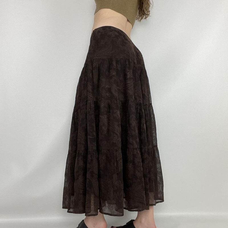 Retro Paisley Printed Skirt Women's Low Waist Midi skirt