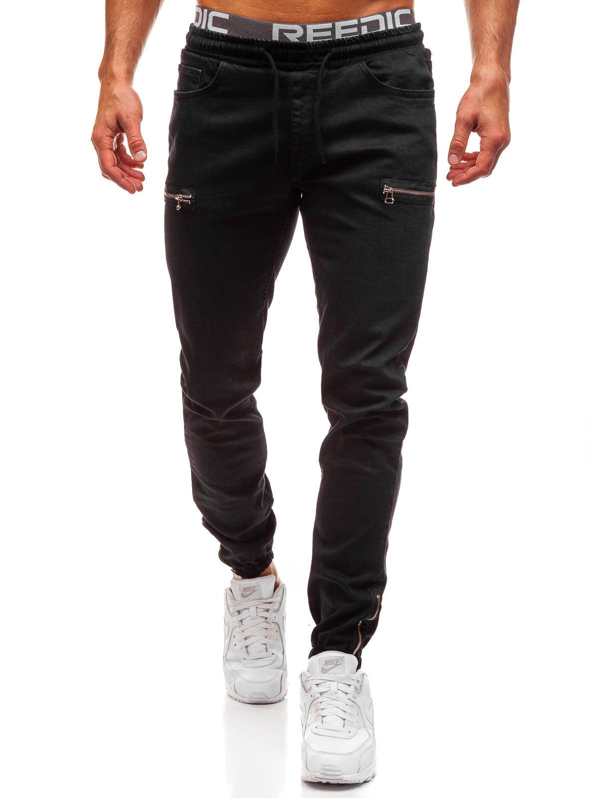 Pantalon jean homme décontracté en denim européen et américain avec fermeture éclair dépolie