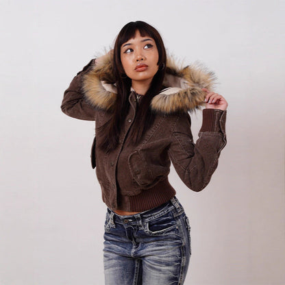 Women's American Retro Hooded Short Jacket