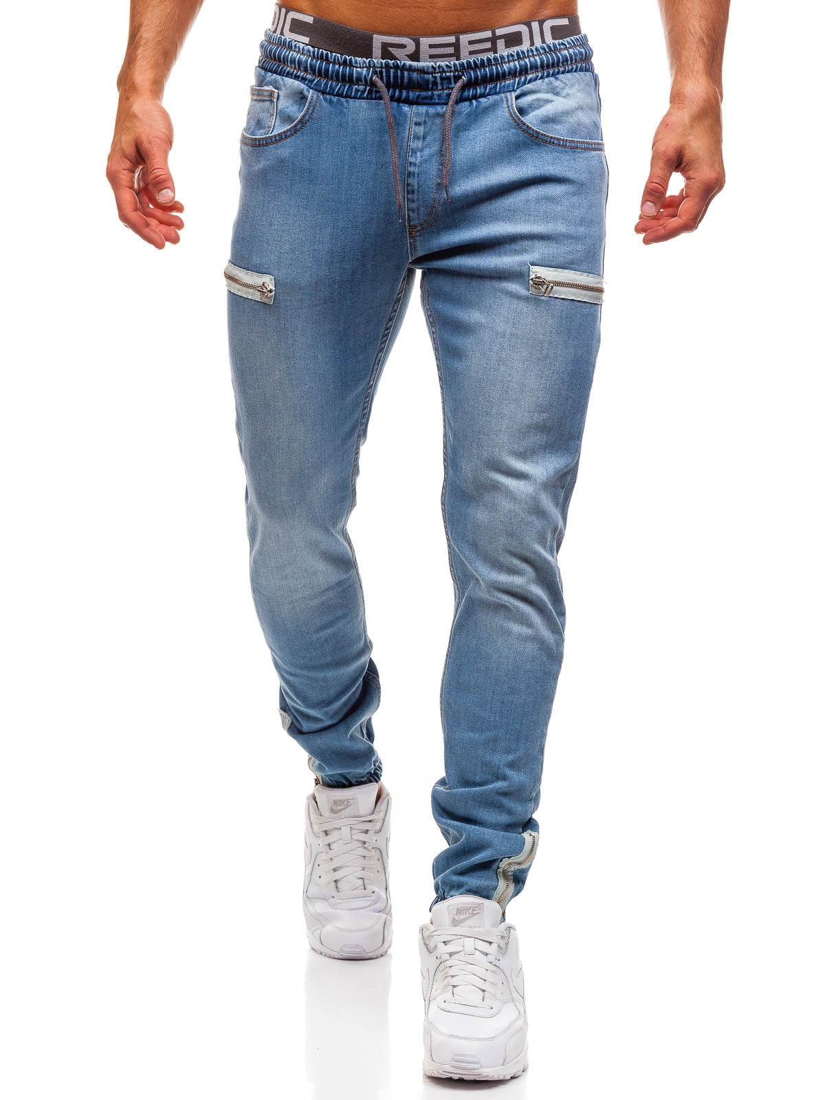 Pantalon jean homme décontracté en denim européen et américain avec fermeture éclair dépolie