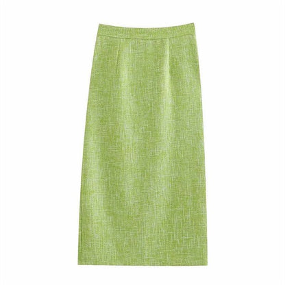 Women's Green Textured Slit High Waist Slit Midi Skirt green