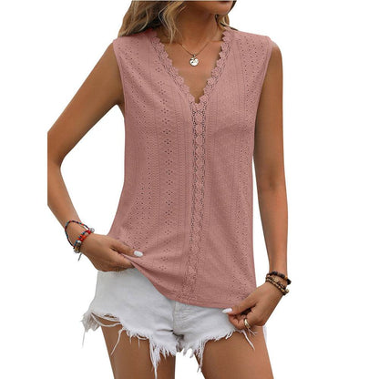 Summer Sleeveless Lace Blouse Tops Women V-neck top