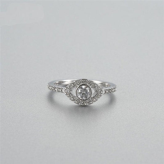 Bague pour femme œil en cristal argenté