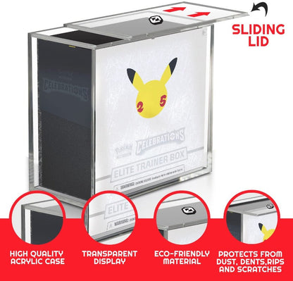 Boîte Dresseur d'élite Pokémon ETB avec couvercle coulissant Anti-UV - Protecteur Acrylique EVORETRO 4.0MM (Paquet de 12)