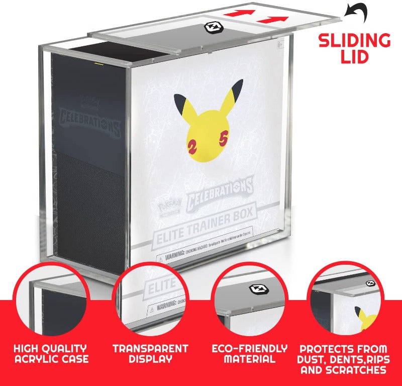 Boîte d'entraînement d'élite Pokémon ETB avec couvercle coulissant anti-UV – Protection en acrylique EVORETRO 4,0 mm (lot de 4)