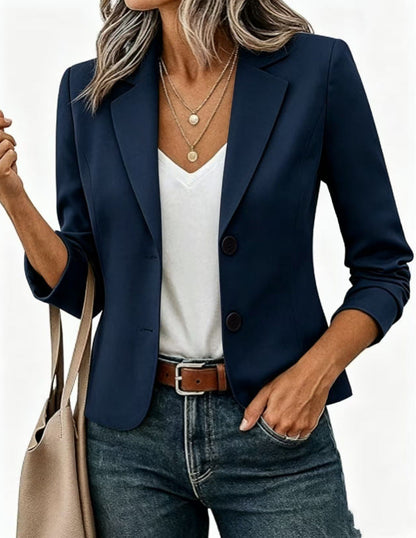 Women’s Solid Color Long Sleeve Blazer Cardigan – Casual Slim-Fit Suit Jacket