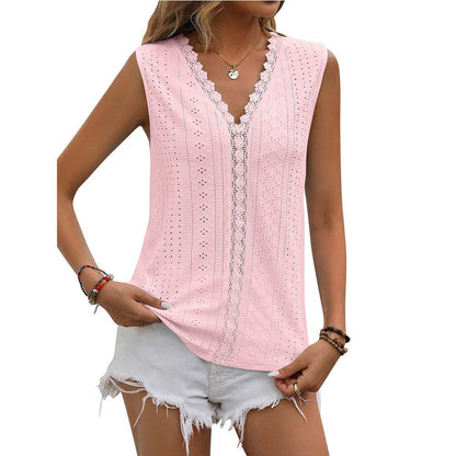 Summer Sleeveless Lace Blouse Tops Women V-neck top
