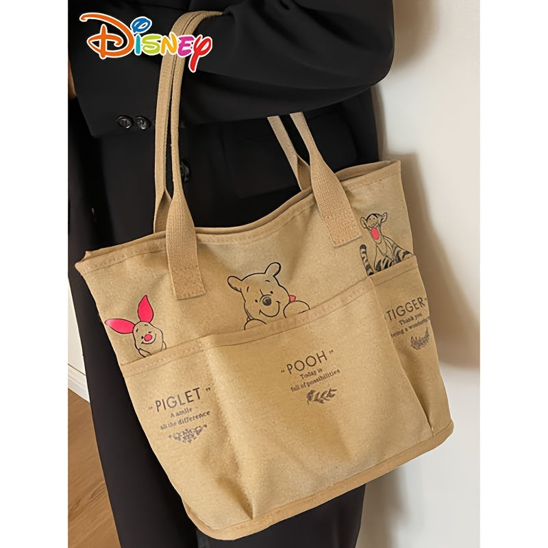 Disney Winnie The Pooh Printed Canvas Tote Bag, Vintage Single Shoulder Bag, Large Capacity Multi-Pocket Handbag Christmas/Halloween gift