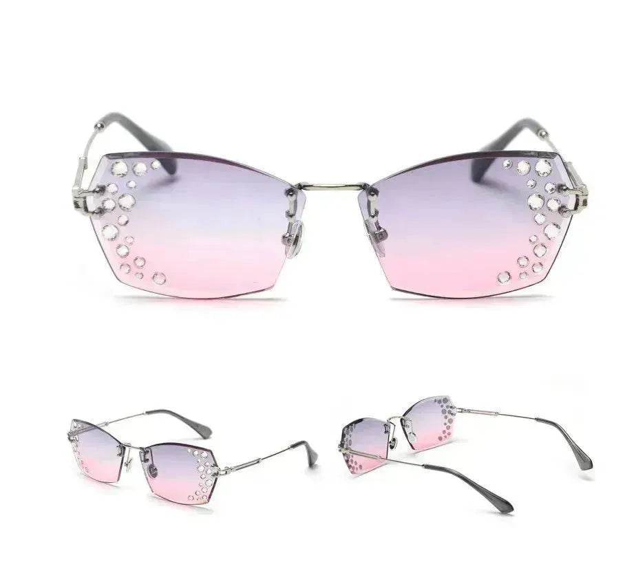 Lunettes de soleil tendance sans monture en cristal pour femme, nuances sans monture, strass, lunettes de soleil femme, diamants, fête