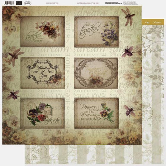 Couture Creations - Papier 30,5 x 30,5 cm (5 feuilles) - Étiquettes Pensées