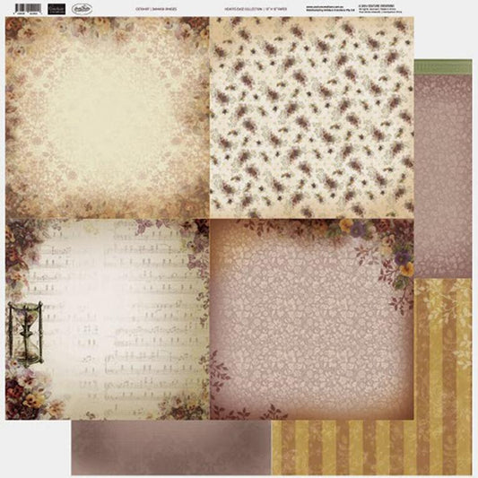 Couture Creations - Papier 30,5 x 30,5 cm (5 feuilles) - Pensées Damassées