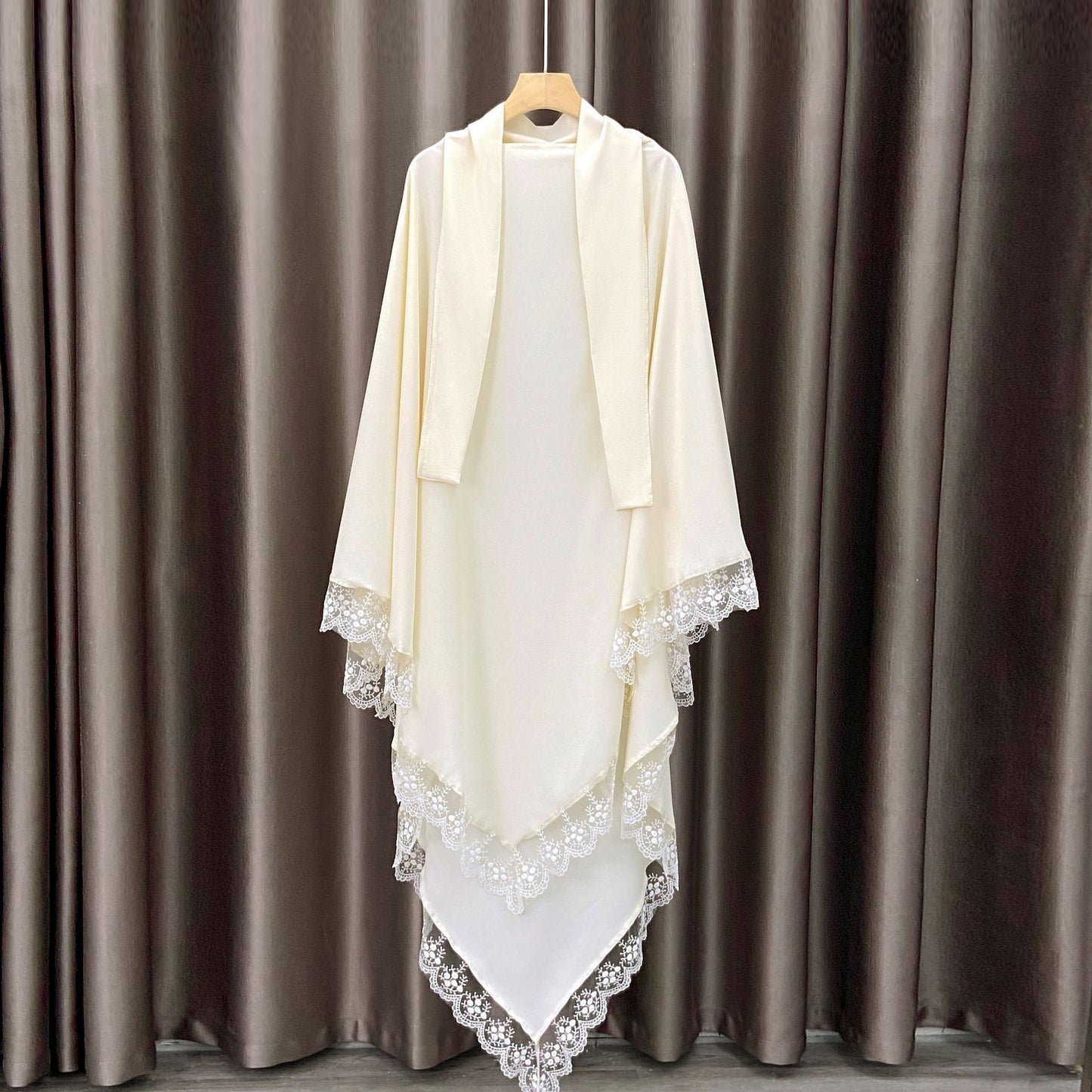 Arabic Baotou Cover Fashion Solid Color Gown Lace Headscarf