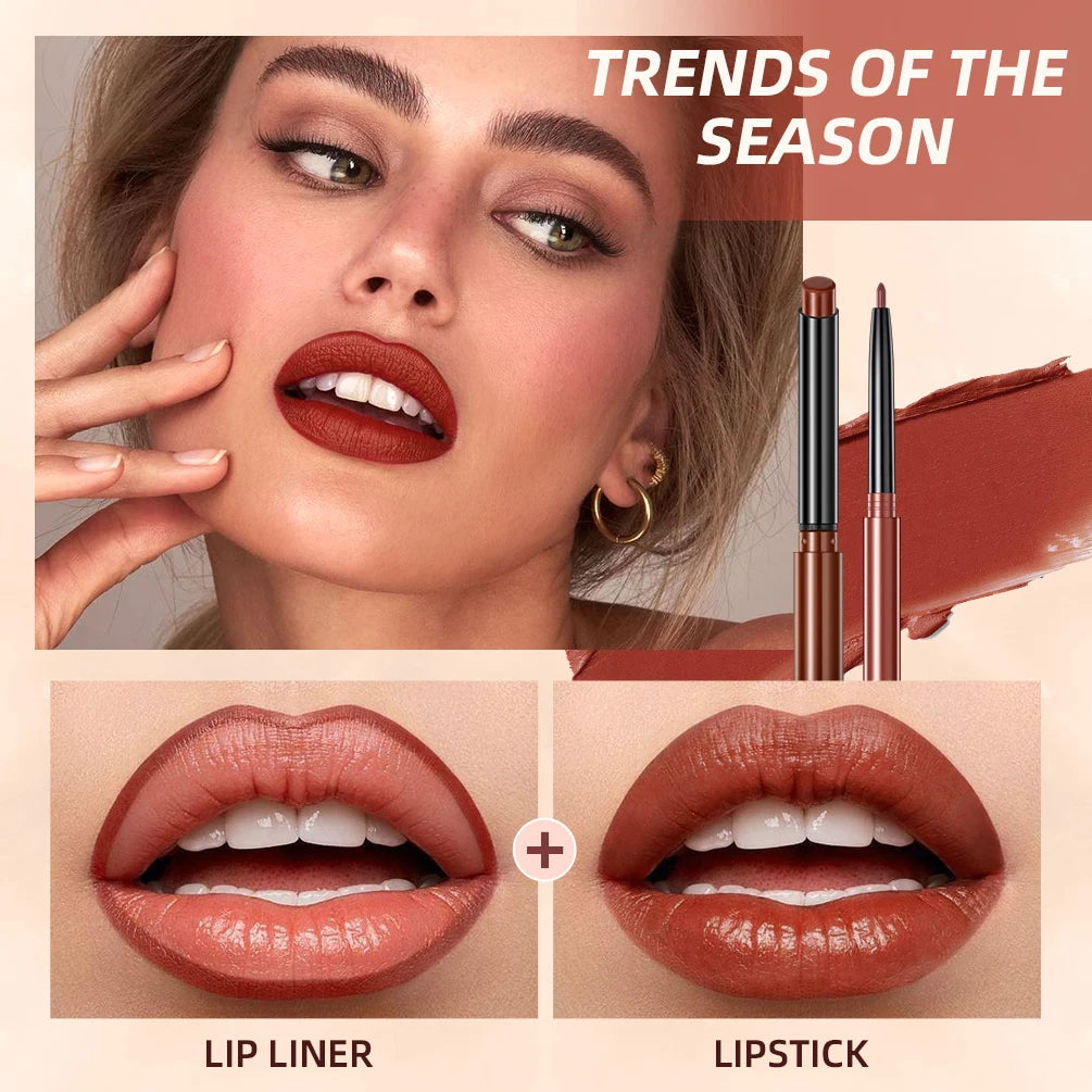 QIBEST Lipstick Pencil Waterproof Sexy Red Nude Purple Matte Tint Lipstick Lasting Lip Liner Pen Longlasting Makeup Cosmetics